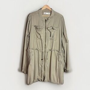BKE Utility Jacket Women's Size Large Tan Zipper Front Pockets Drawstring Waist